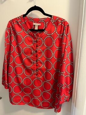 Banana Republic Pink and White Circular-Print Button-Front Blouse